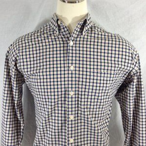 Structure Mens Long Sleeve Button Down Shirt Blue/White/Gold Plaid Sz Med.